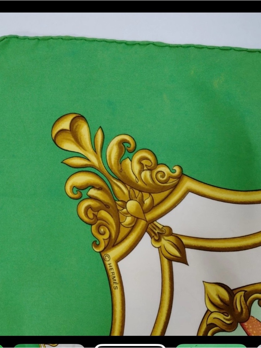 Hermes Scarf Silk Green White Equestrian Design 86 90 cm - Picture 5 of 12
